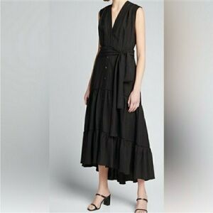 Nicole miller linen blend tiered ruffle maxi dress black boho western women’s 10